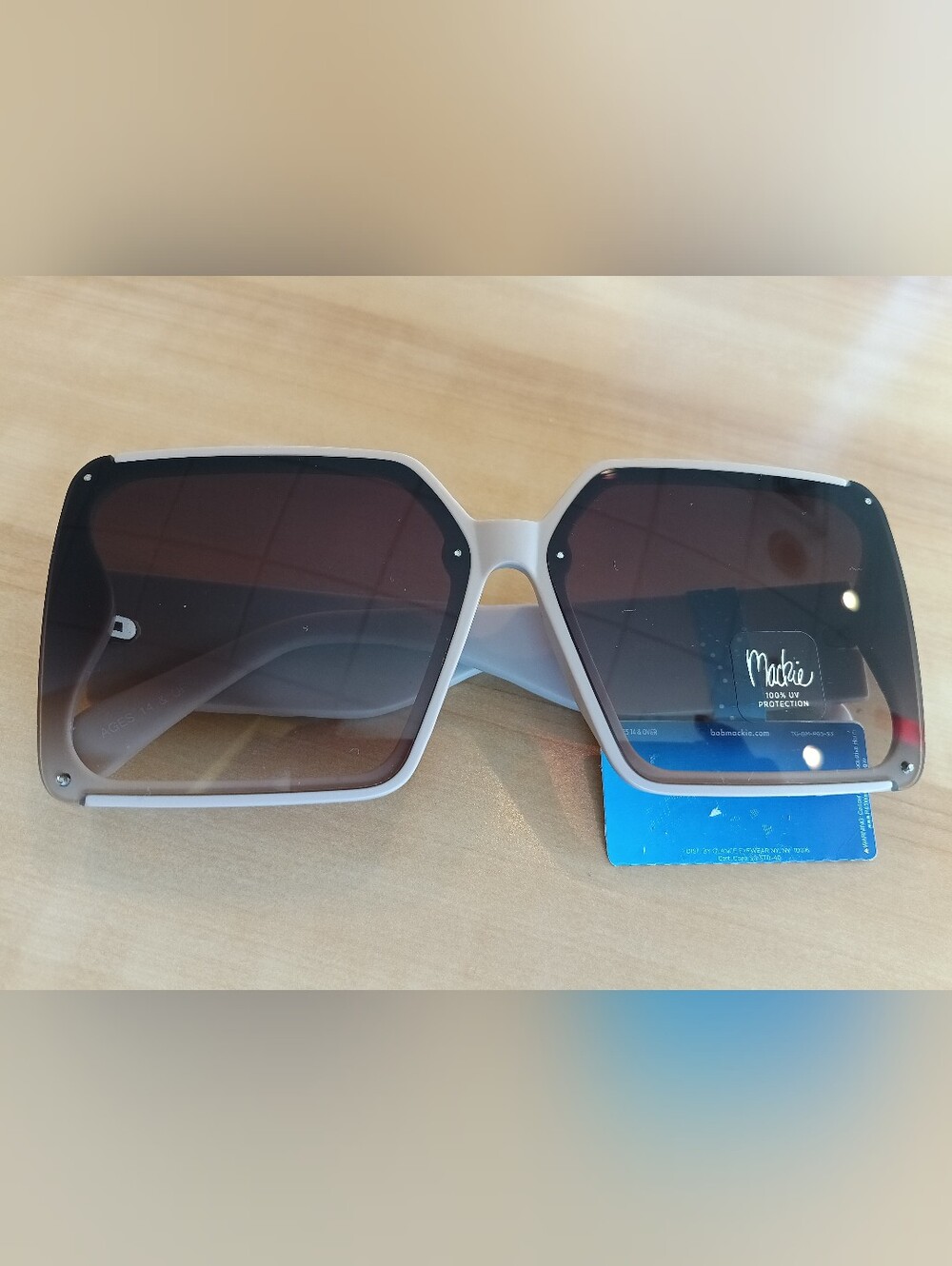 Bob Mackie Beige Chevron-Textured Square Sunglasses with Brown Lenses New